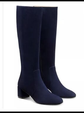 Stuart Weitzman Midnight Navy Suede Heel Zipper Boots Sz 9.5